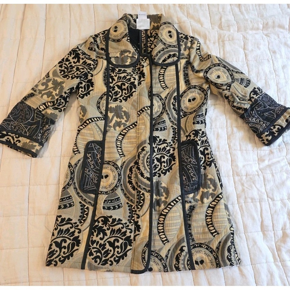 Yak Magik Sz S Blazer Tapestry Jacket Zip Front Embroidered Sequins‎ Artsy
